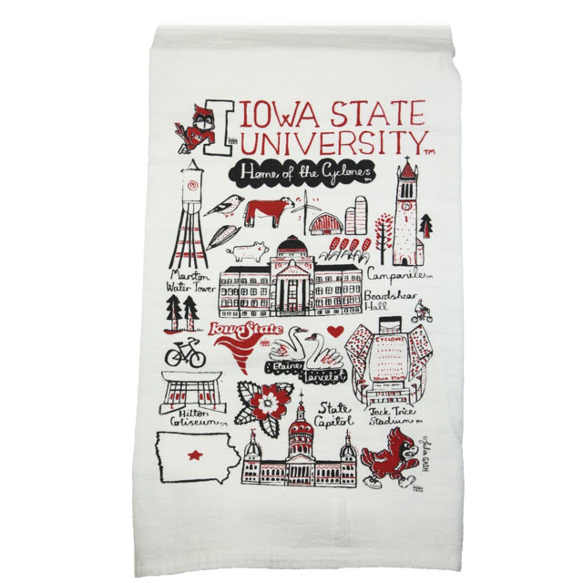 Julia Gash Illustrated Iowa State Kitchen Towel